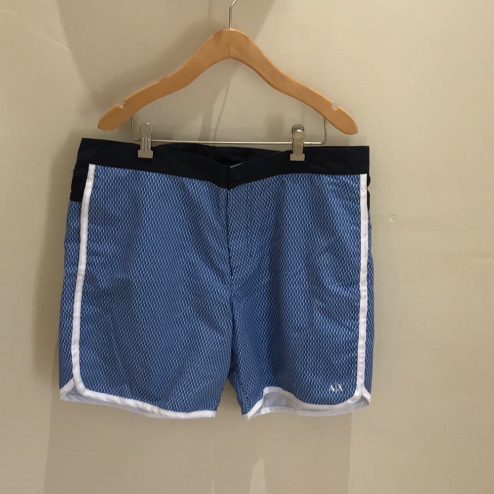 Armani Exchange Men ‘s Swim Shorts, Blue with White Trim, size L